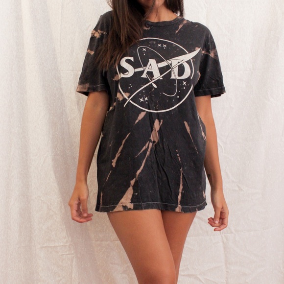 NASA Logo Sad Emo Tie Dye Bleached Tee Shirt - Picture 1 of 4